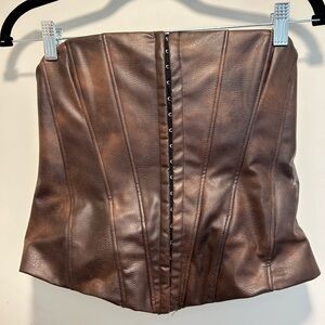 NWT Zara Brown Leather Strapless Corset Top
